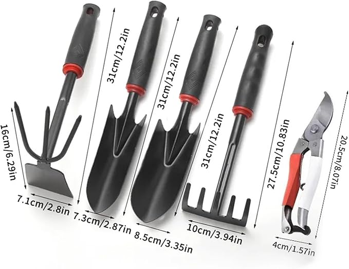 5-Piece Garden Tool Set: Shovel Pruner Hoe Rake