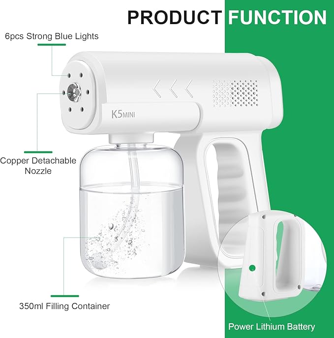 2 Pack Rechargeable Atomizer Sprayer Gun Handheld Nano Spray Cordless Disinfectant Steam Large Capacity Electric Fogger Machine Disinfection for Car School Home Hotel