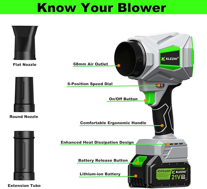 Leaf Blower Cordless 62M/S Wind Speed 723CFM 1500G Thrust Handheld Electric Blower with 2 x 3.0Ah Batteries 6-Speed Mode 21V Brushless Motor for Industrial Dust Leaves Snow