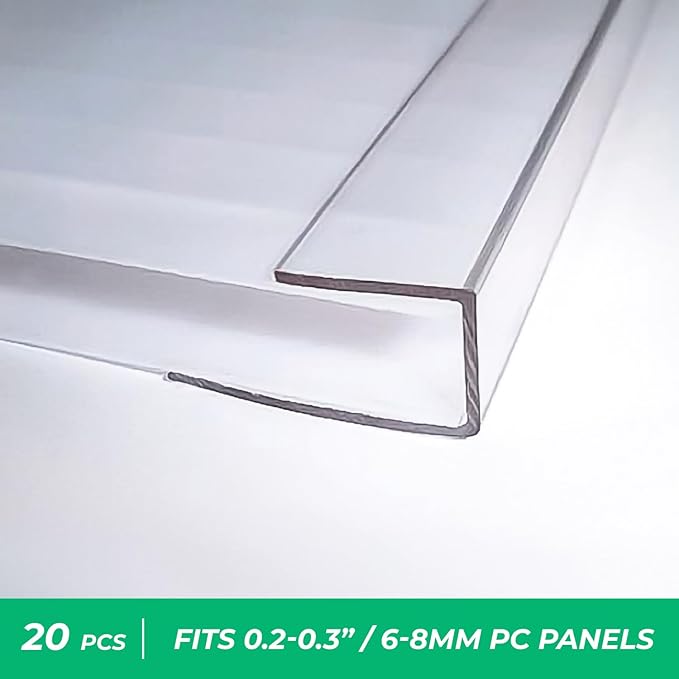 Polycarbonate Greenhouse Panels U Connector Profile - 20 Pieces 2ft Length Prevent Dust Rain &amp Moisture from Getting into Twin-Wall Greenhouse Panels Fit 8mm or 6mm Panels (U Connectors 8mm-2f