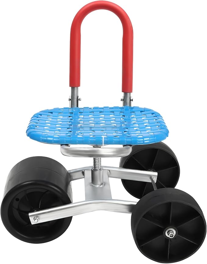 L-Shaped Rolling Garden Cart Seat with Wheels 360° Swivel Gardening Helper New