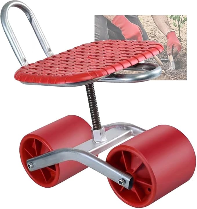 Rolling Garden Work SeatHeavy Duty Cart with 360 Degree Swivel Height-Adjustable Chairfor Outdoor Patio and Yard(Red)