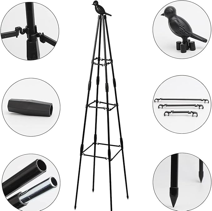 160cm Rustproof Garden Trellis for Climbing Plants Metal Obelisk Potted Plants Tomato Cages for Sweet Pea Frame Rose Trellis Vegetables Fruits
