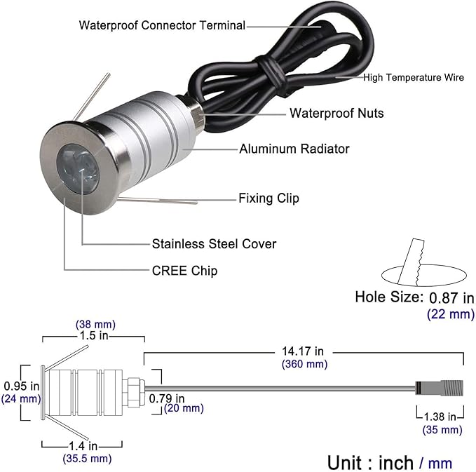 2/4PCS Spotlight Led Beam Light - Led Spot Lights Mini 15° Narrow Beam Angle Spotlight 12V-24V DC IP67 Waterproof Underground Outdoor Landscape Lighting for4pcs Warm Light 3000k-24V
