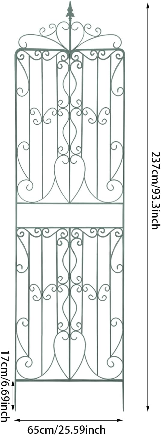 2 Pack Rustic Iron Arch Decoration Garden Trellis 25.59 x 93.3 in Metal Garden Trellis with Green Coating Iron Garden Trellis for Supporting Climbing Plants Outdoor Roses Vines Flowers(Green)