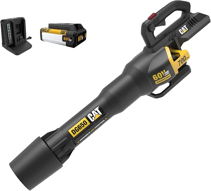 Cat DG650 60V 700 CFM 135 MPH Leaf Blower Cordless with Battery and ChargerAdjustable Speed Blowers for Lawn CareLightweight Cordless Leaf Blower with Variable Air Control Battery&ampCharger Includ