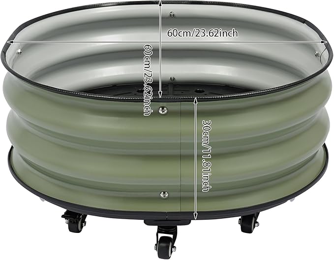Raised Garden Bed Kits Green Metal Modular Raised Planter Box with 9*Wheels &amp Brakes &amp Gloves Outdoor Round Planter Box for Vegetables Fruits Flowers Herbs 23.62 * 11.81 inch