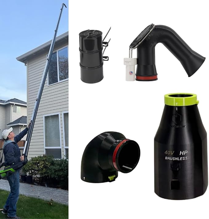 ArloCatcher 30-Foot Gutter Cleaning Kit for RYOBI Leaf Blower 40V 800 CFM RY40HPLB01 Leaf Blower– Two-Story Gutter Cleaning Tools from Ground Ladder Free Extension Pole Not Included