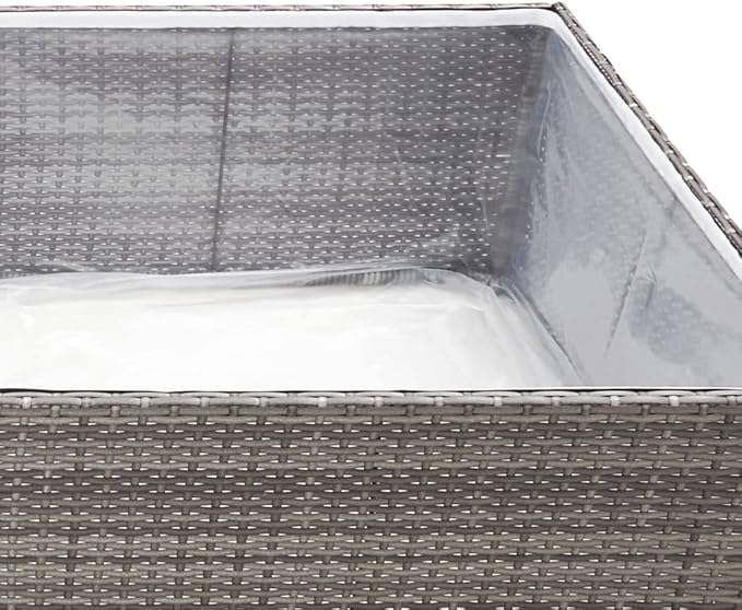 Modern Square Garden Planter Box Outdoor Grey Synthetic Poly Rattan Large Size 31.5x31.5x15.7in with Drainage for Patio Balcony Terrace Planting Flowers and Small Shrubs