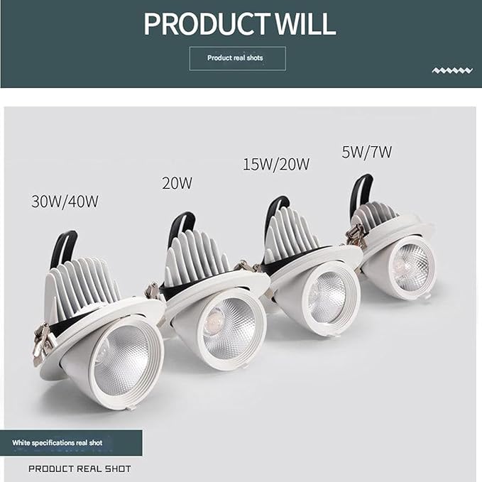 COB Recessed Spotlight Opening High-Transparency Adjustable Angle Elephant Trunk Light for Shop Exterior Walls Wedding Dress/Clothing Store Windows(Warm White40W(AC111-240V))