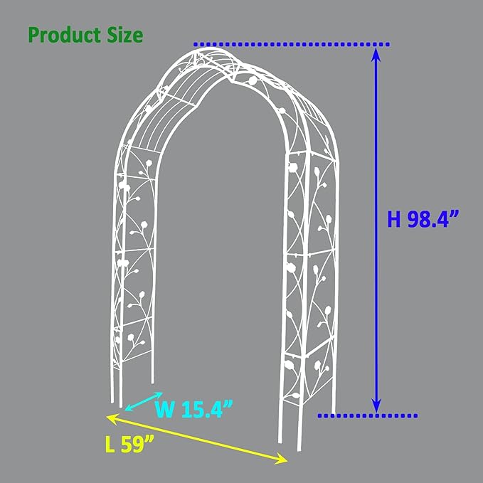 Metal Garden Arch Assemble Freely Garden Trellis Climbing Support Rose Arch Outdoor Arch Wedding Arch Party Events Archway (White)