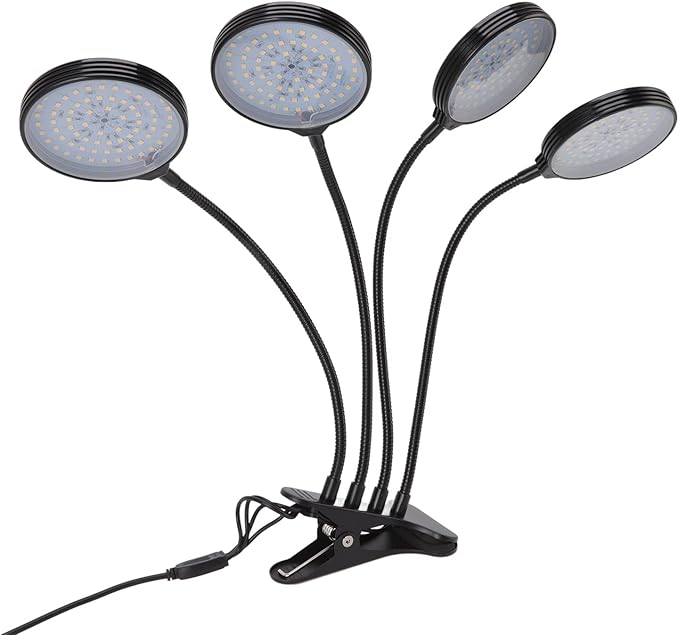 60W 4 Head LED Plant Light for Indoor Growing with USB Power - 360° Adjustable Clip - On Grow Lamp 5 Dimmable Modes Waterproof Design for Plants
