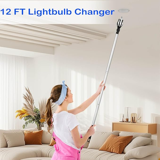 12 FT Light Bulb Changer for High Ceilings Light Bulb Pole Changer for High Ceilings Light Bulb Changer with Baskets and Suction Cup Light Bulb Removal Tool for Household
