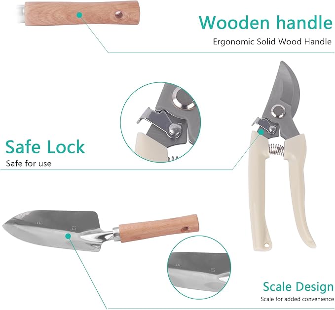 Garden Tool Set 7 Pcs Floral Gardening Set for Women Leaf Camouflage Gardening Kit with Garden Tool Bag Trowel Weeder Fork Hand Rake Pruning Shears Cultivator Transplanter