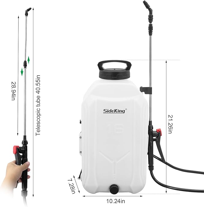 Battery Powered Backpack Sprayer 4 Gallon Powerful Electric Garden Sprayer with 12V Rechargeable Battery Telescopic Wand with Trigger-Lock and 4 Mist Nozzles (Charger Included)