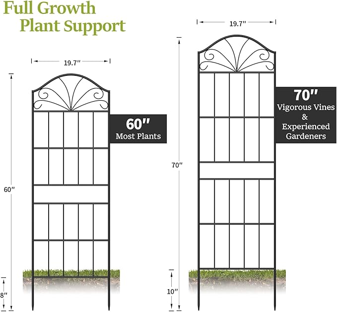 Metal Trellis for Climbing Plants Outdoor 60 * 19.7 Inch Tall Garden Trellis with Black Rustproof Coating Decorative Rose Trellis for Climbing Roses Vines and Flowers 2 Pack
