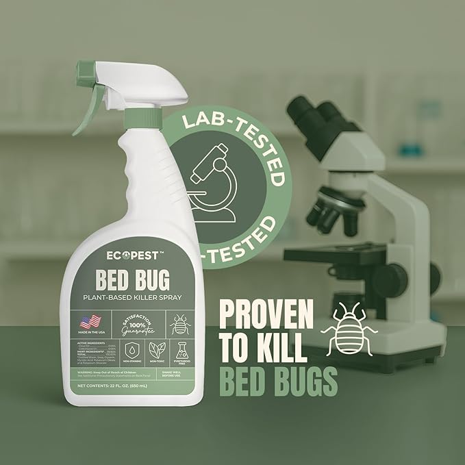 Bed Bug Spray – Natural Plant-Based Killer for Indoor Pest Control | Home Bedbug Spray and Repellent | Made with Clove Oil Safe for Use Around Children and Pets (128 oz)