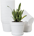 WOUSIWER 16 Pack 6 inch Plastic Planters for Indoor Flower Pots Heavy Duty and Stylish 6 Inch Plant Pots for Indoor Plants with Drainage Holes and Tray for Plants Flowers White