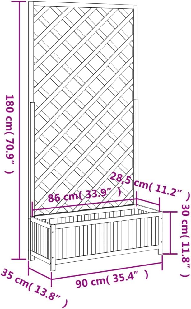 Wood Planter with Trellis Outdoor Raised Garden Bed with Trellis Wooden Planter Box for Climbing Plants 35.4x13.8x70.9 Gray Solid Wood Fir