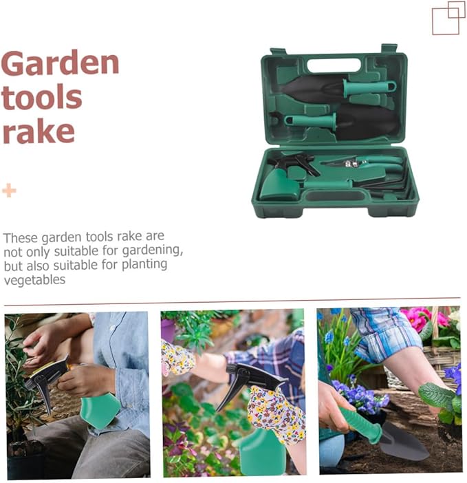 Heavy Duty Garden Tool Set with Stainless Steel Shovel Rake Pruning Shears and Portable Carry Case for Planting Digging and Outdoor Gardening Tasks