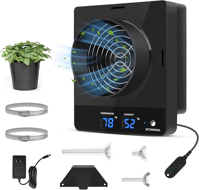 4-Inch Grow Tent Inline Duct Fan Automatic Temperature &amp Humidity Sensing Control Ventilation System for Grow Tents Greenhouses