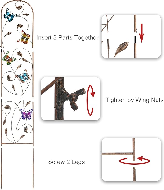 SUNNYPARK Set of 2 Butterfly Metal Garden Trellis for Climbing Plants Decorative Vegetables Flowers Vine Trellis for Outdoor Patio 60'' H x 11'' W