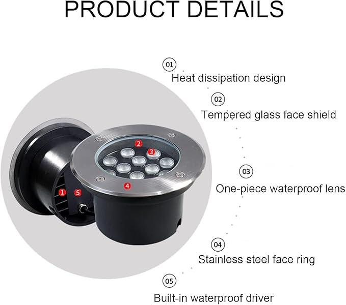 2Pcs Outdoor Buried Lights - Ground Led Landscape Lamp Ip66 Waterproof Led Spotlights Garden Buried Lights Outdoor Round Recessed Ground Spotlight for Patio Walkway -Blanc-6W