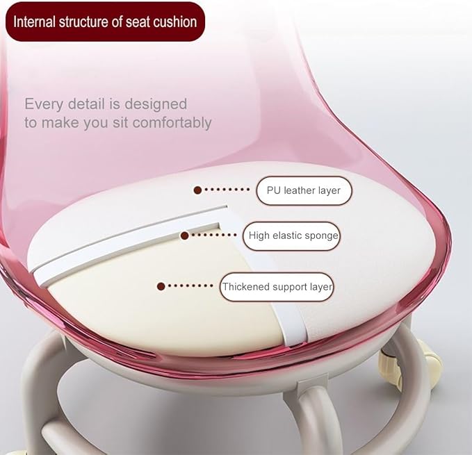 360 Degree Rotating Acrylic Plastic Rolling Stool for Home Garden Office and More Adjustable Height Rolling Stool with Smooth Wheels