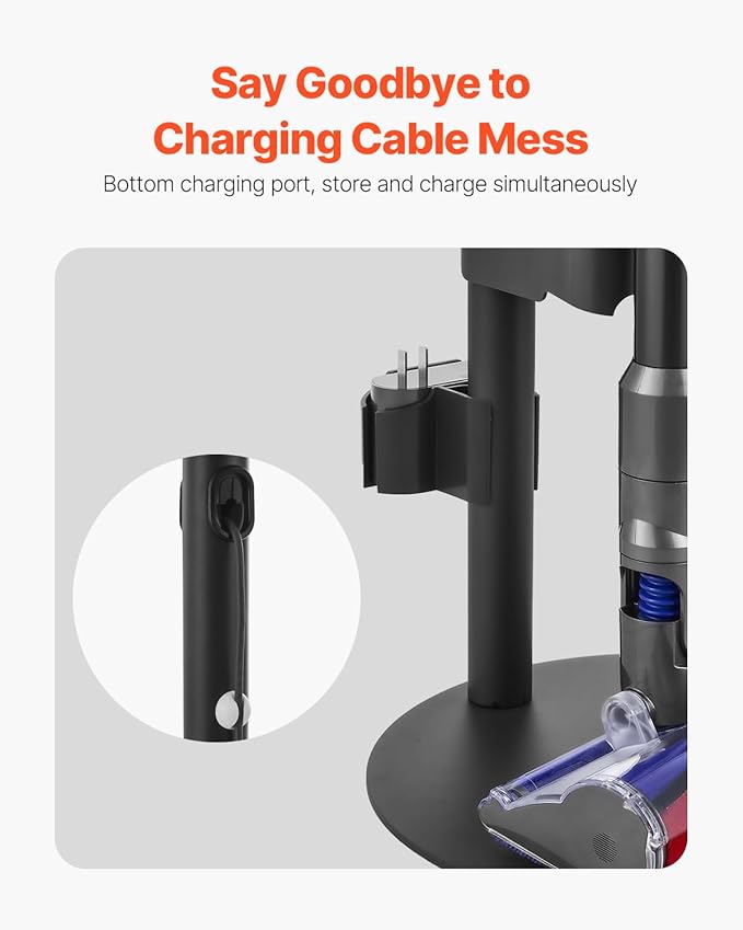 VEVOR Vacuum Stand Compatible With Dyson V7 V8 V10 V11 V12 V15 Series Upright Vacuum Cleaners &amp Accessories Stable Vacuum Stand Holder with 4 Anti-slip Pads and 3 Clips for Storing 6 Brush Heads