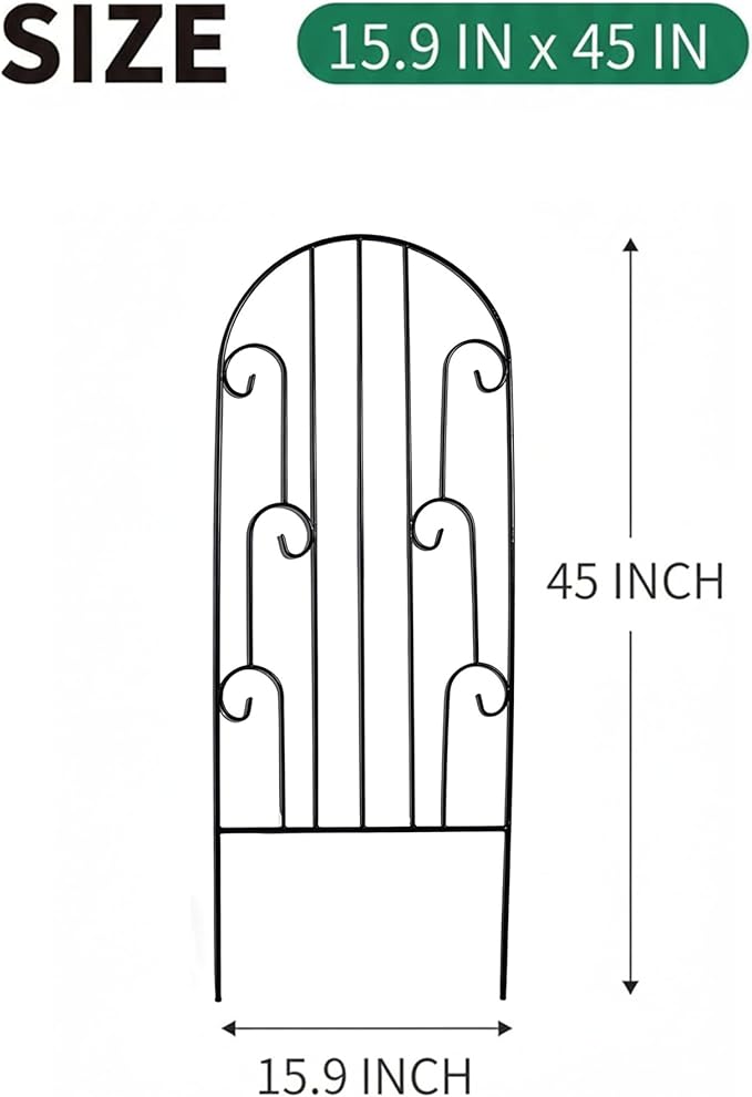 4 Pack Arched Metal Garden Trellis for Climbing Plants 45 H x 15.9 W – Rustproof Iron Trellis with Decorative Scrollwork Metal Trellised Wire Lattices Grid Panels for Roses Clematis Vines