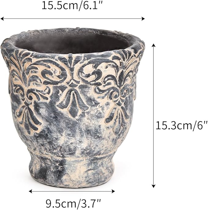 Sungmor 6.1 Inch Cement Plant Pot for Plants Succulent Planter with Embossed Design Vintage Concrete Flowerpots with Drainage Hole Decorative Orchid Houseplant Pot Indoor Outdoor Plant Container