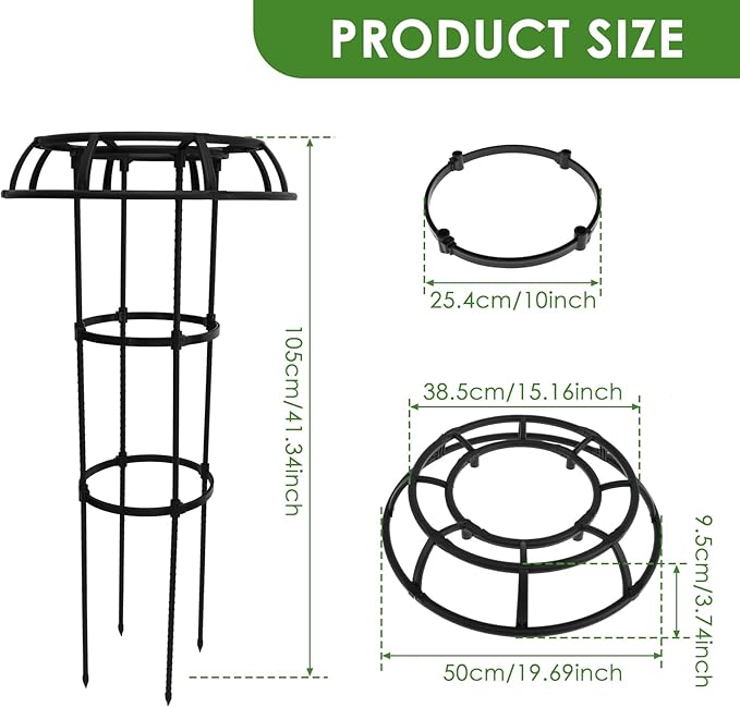 Garden Trellis for Climbing Planter Adjustable Metal Flower Trellis Mushroom Top Trellis for Outdoor Indoor Use Planter Support for Vegetables Roses Vines US(Three LayersBlack)