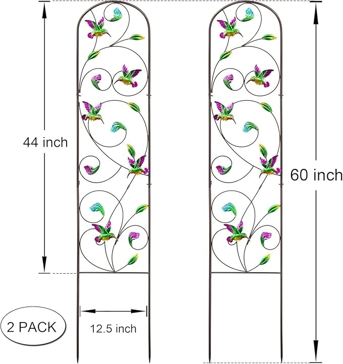WAIU 2 Pack Hummingbird Metal Garden Trellis for Climbing Plants Decorative Outdoor Trellis for Flowers Rustic Garden Decor for Patio Lawn Yard Backyard