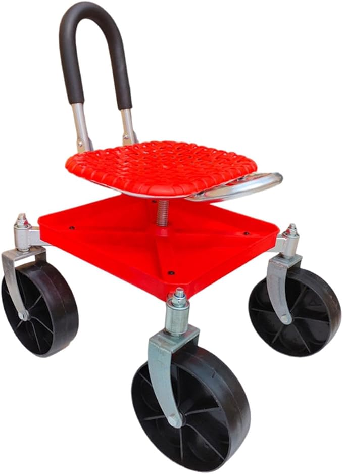 Garden Rolling Work Seat Gardening Stool Breathable PP Seat 360° Rotating Garden Chair for Planting Lawn Care and Car Maintenance red