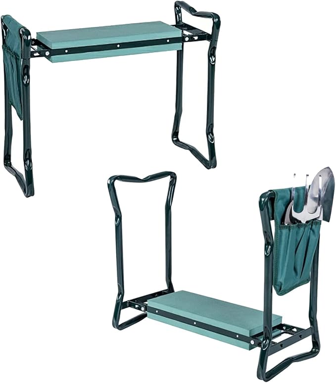 2-in-1 Garden Kneeler &amp Seat Folding Seat w/EVA Foam Kneeling Pad &amp Removable Tools Pouch Sturdy Steel Frame No Assembly Portable Heavy Duty Garden Stool for Women &amp Men