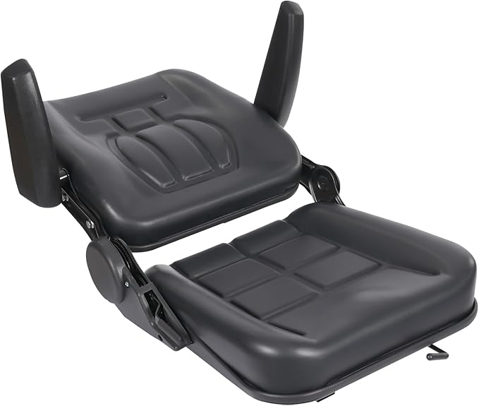 Universal Tractor Seat Forklift Lawn Mower Seat w/Armrests &amp Adjustable Backrest 30 ° -180 ° for Mowers Dozers Aerial Lifts Floor Scrubbers (Black)