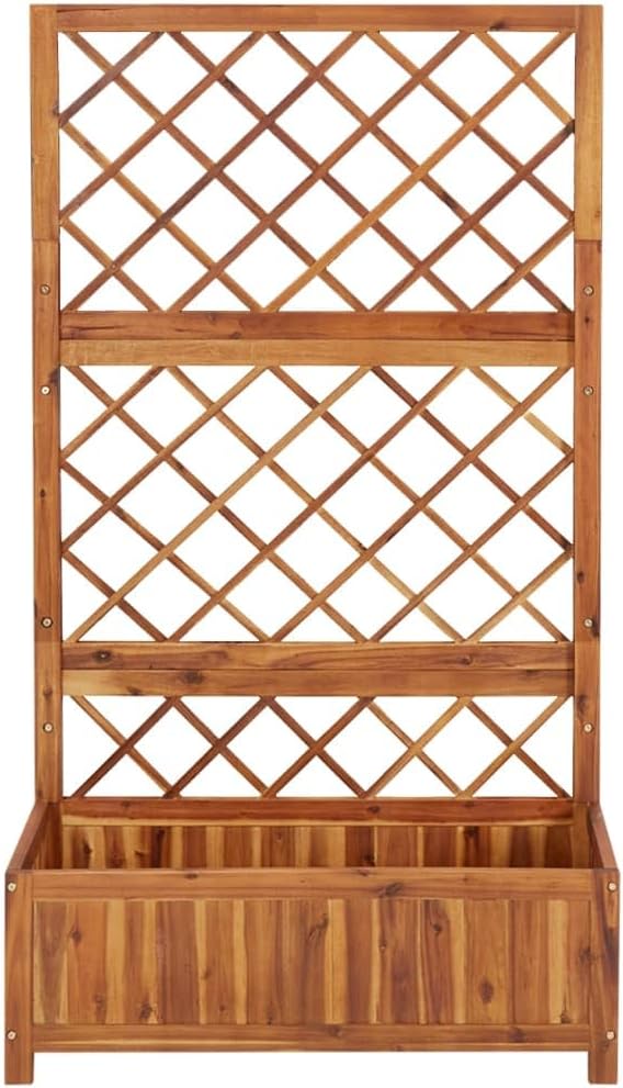 Raised Bed with Trellis 33.5x15x59.1 Solid Acacia Wood Plants Pots Pots for Plants Outdoor Planters for Porch Planter Pots for Porch Gardening Plants Outdoor
