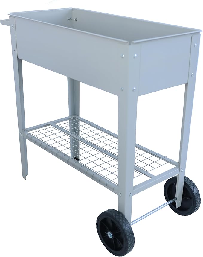 Mobile Metal Raised Garden Bed Cart with Legs Elevated Tall Planter Box with Wheels for Outdoor Indoors House Patio Backyard Vegetables Tomato DIY Herb Grow (Gray)