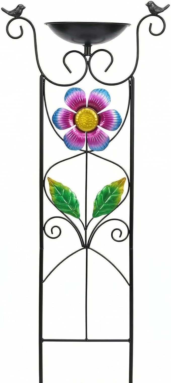 Bird Bath with Trellis Outdoor - 40 Antique Iron Free Standing with 9 Detachable Basin Spinning Flower Windmill &amp Birdfeeder Station for Garden Decor