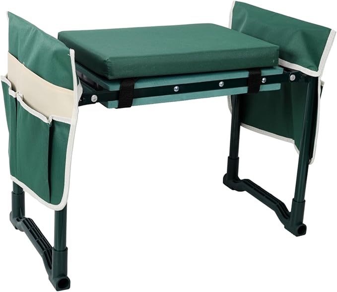 Garden Kneeler and Seat Bench EVA Foam Pad with Extra Wide Soft Cushion Foldable Includes 2 Tool Pouches and Large Tool Bag