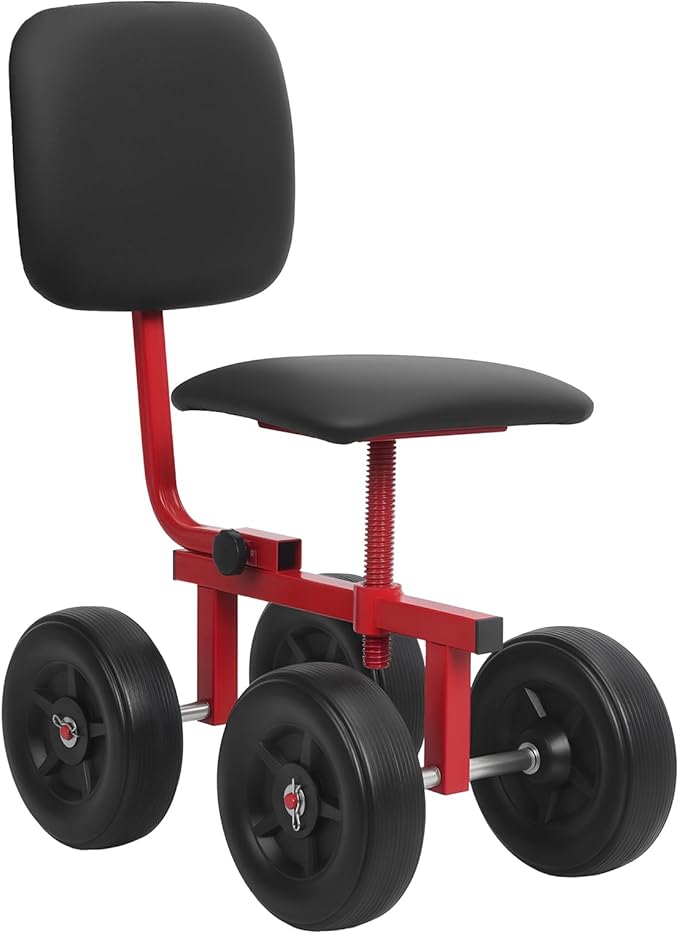 Garden Cart with Wheels Adjustable Height Rolling Garden Stool with Backrest for Seniors Portable Gardening Stool &amp Outdoor Work Chair 120kg Capacity Use for Patio Yard and Outdoors (Black)