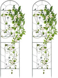 2 Packs 82.6x20 inch Metal Garden Trellis for Climbing Plants Outdoor Retro Iron Garden Decor Fences Panels Flower Plant Support Racks for Roses Vegetables Flowers Expandable (Green)
