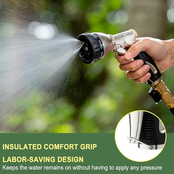 FANHAO Heavy Duty Garden Hose Nozzle 100% Metal Water Nozzle with 8 Adjustable Spray Patterns High Pressure Hose Sprayer with Non-Slip Grip for Watering Plants &amp Lawns Washing Cars &amp Pets -
