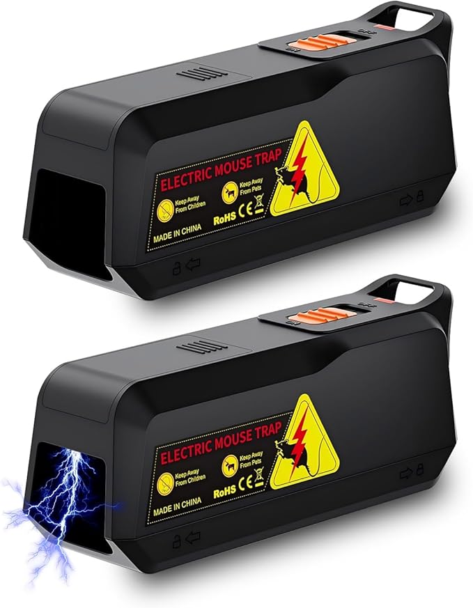2 Pack Electronic Mouse Trap Effective Electric Mouse Trap Zapper with Pet-Safe Design and No-Touch Disposal High-Power Indoor Rodent and Mice Trap for Home Kitchen Garage Attic(Black)