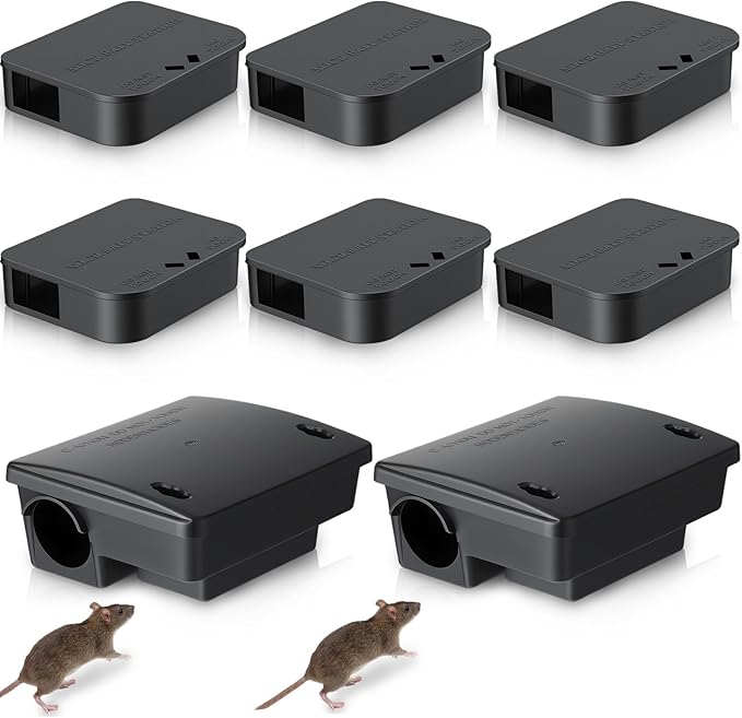 8 Pack Key Required Rat Station Box 2 Large &amp 6 Compact Outdoor Mouse Bait Stations Box Lockable Weather Resistant Bait Boxes for Indoor &amp Outdoor
