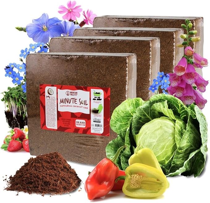 Minute Soil Bulk Coconut Coir Block 4-Pack – OMRI Listed for Organic Use – 48 lb Compressed Grow Medium – Expands with Water – Gardening Beds Containers