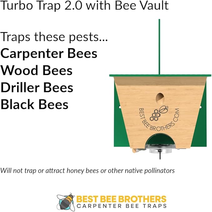 Best Bee Brothers Turbo Trap 2.0 Professional-Grade Carpenter Bee Trap for Outside with Bee Vault Large Viewport &amp Spring-Loaded Door 4.1” W x 4.8” H x 5.9” D Brown (2 Pack)