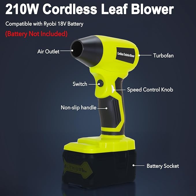 2026 Brushless Leaf Blower Cordless for Ryobi 18V Battery Lightweight Electric Handheld Mini Blowers with 5 Attachments Stepless Speed for Short Quick Precision Cleanup Tasks (No Battery)