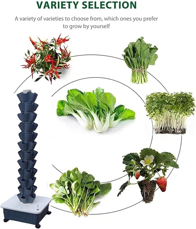 Hydroponic TowerVertical Hydroponics Garden Grow TowerSoilless Cultivation Vertical Hydroponic Garden TowerMulti-Layer Planting Tower Equipment Gray-12-layer