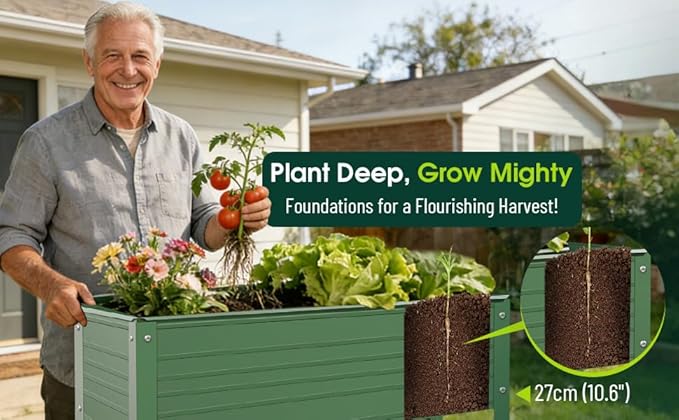 2-Pack Raised Garden Beds - Galvanized Steel Planter Boxes 400 lb Capacity 5 Drainage Holes &amp 2 Flow Channels Elevated Garden Bed with Mesh Bottom for Outdoor Gardening